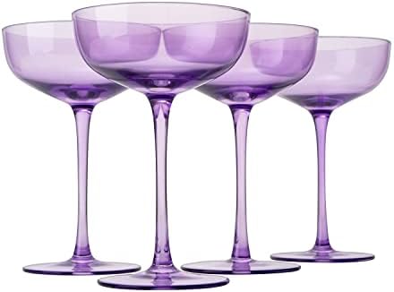 כוס הקופה הצבעונית של היין הצבעונית | 7oz | סט של 4 משקפי שמפניה וקוקטיילים צבעוניים, מנהטן מפוארת, קריסטל